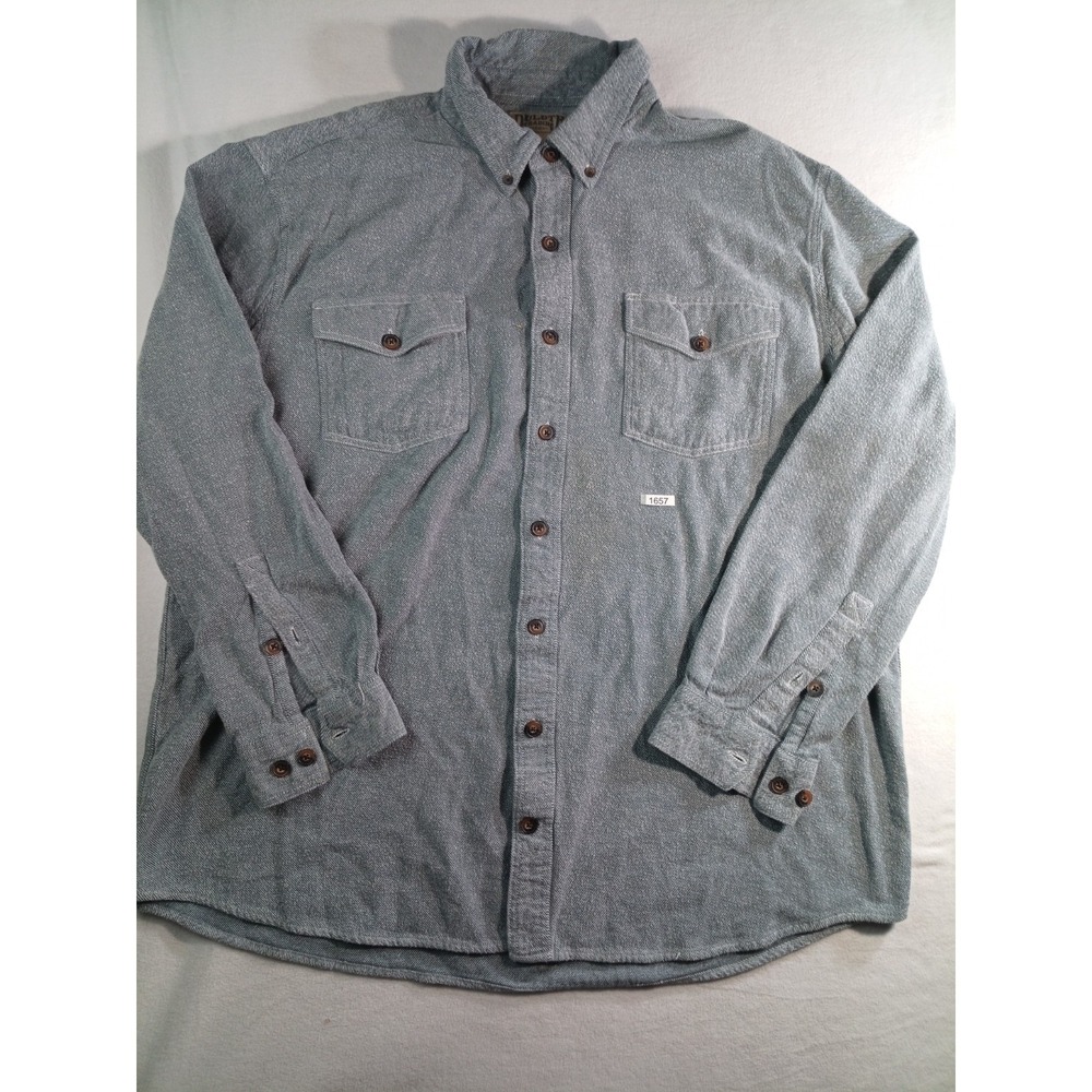 Duluth Trading Co Mens 2XLT Button Up Shirt Gray Workwear Long Sleeve Big Tall